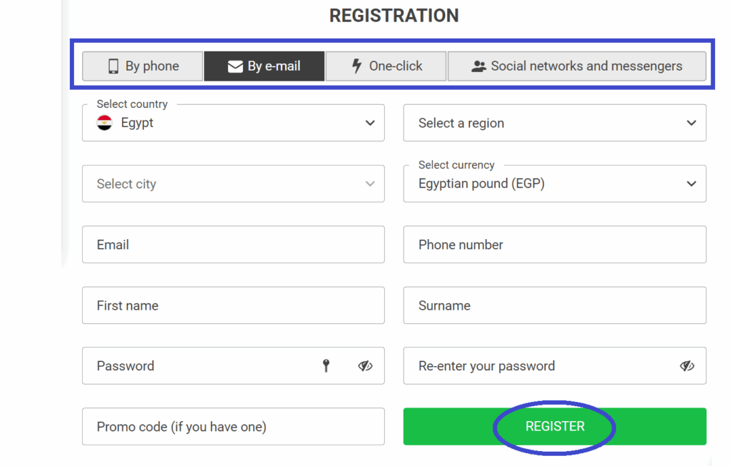 Options for registration 888Starz